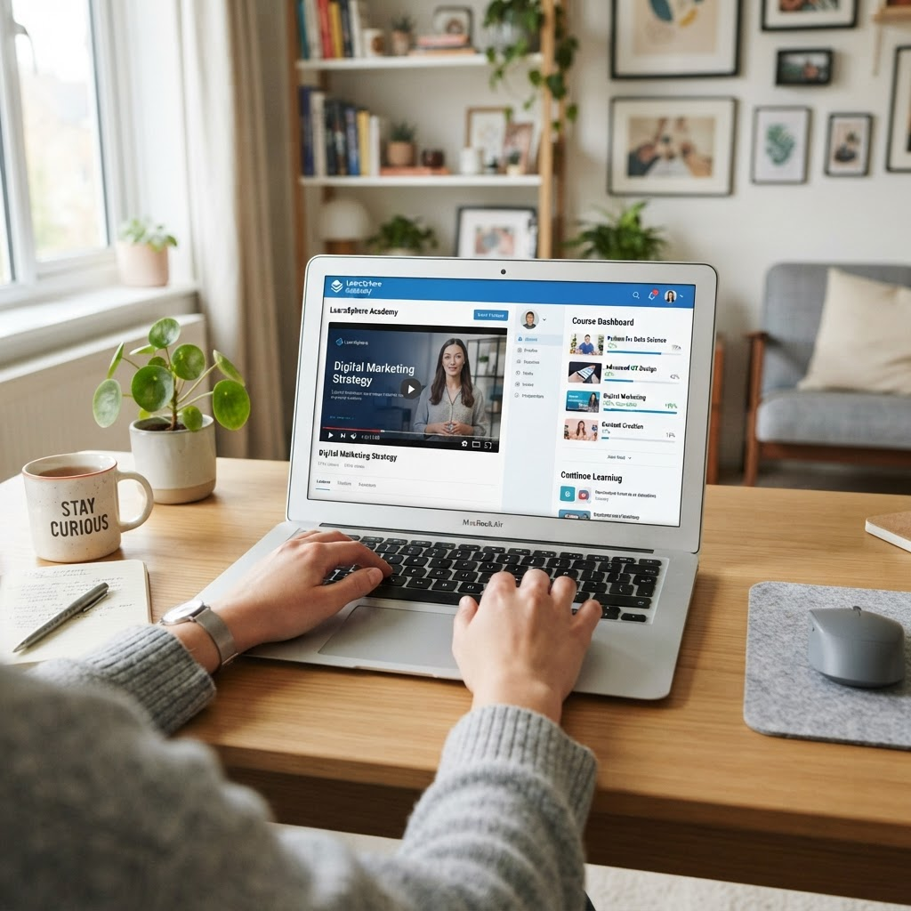 Computer screen showing online course platform with course selection